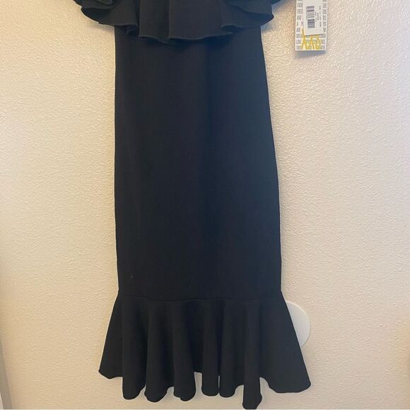 LuLaRoe CiCi Off Shoulder Black Dress Ruffles fitted LBD Size XXS Nwt - Picture 5 of 13